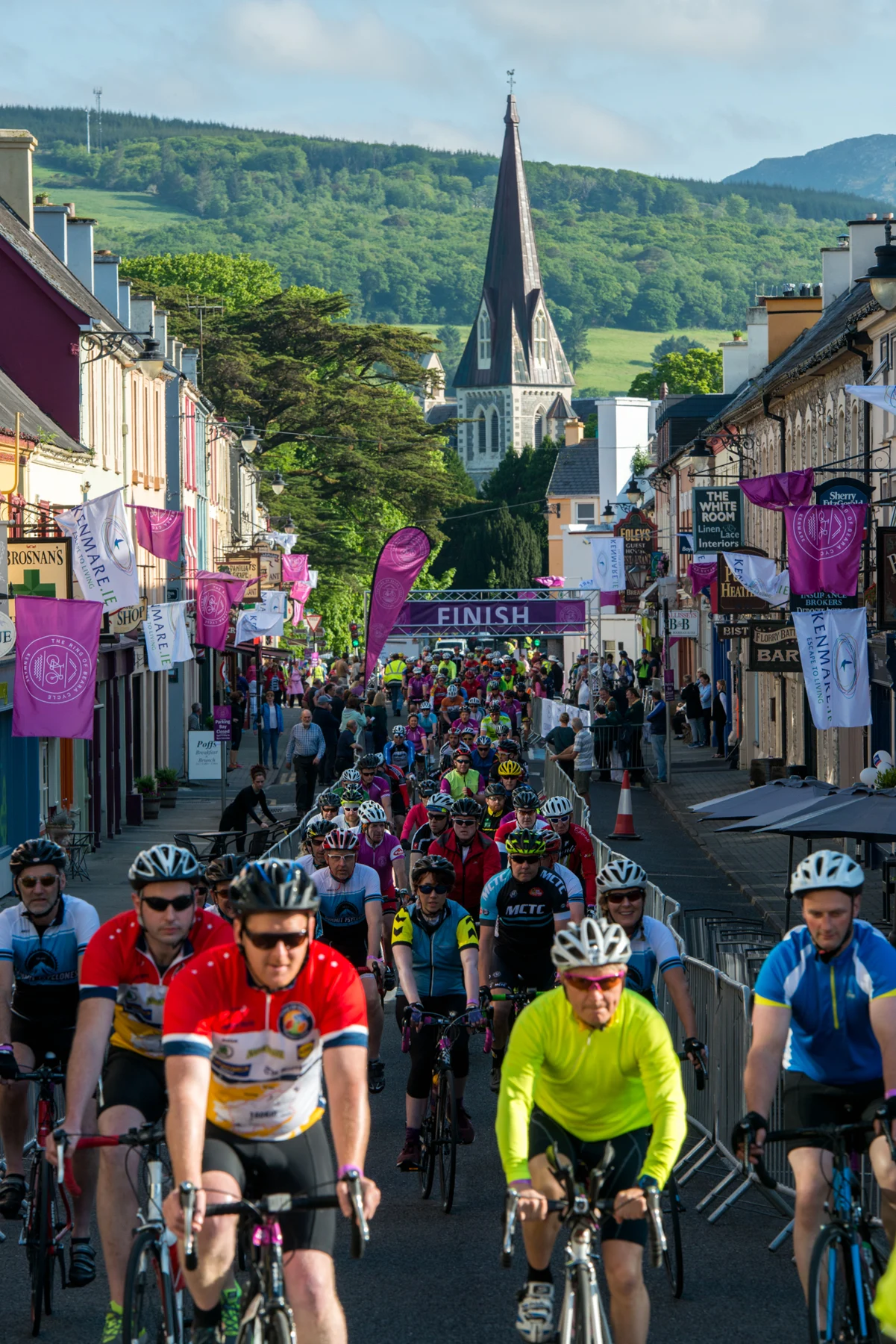 Crowds and cyclists at the Ring of Beara Cycle finish