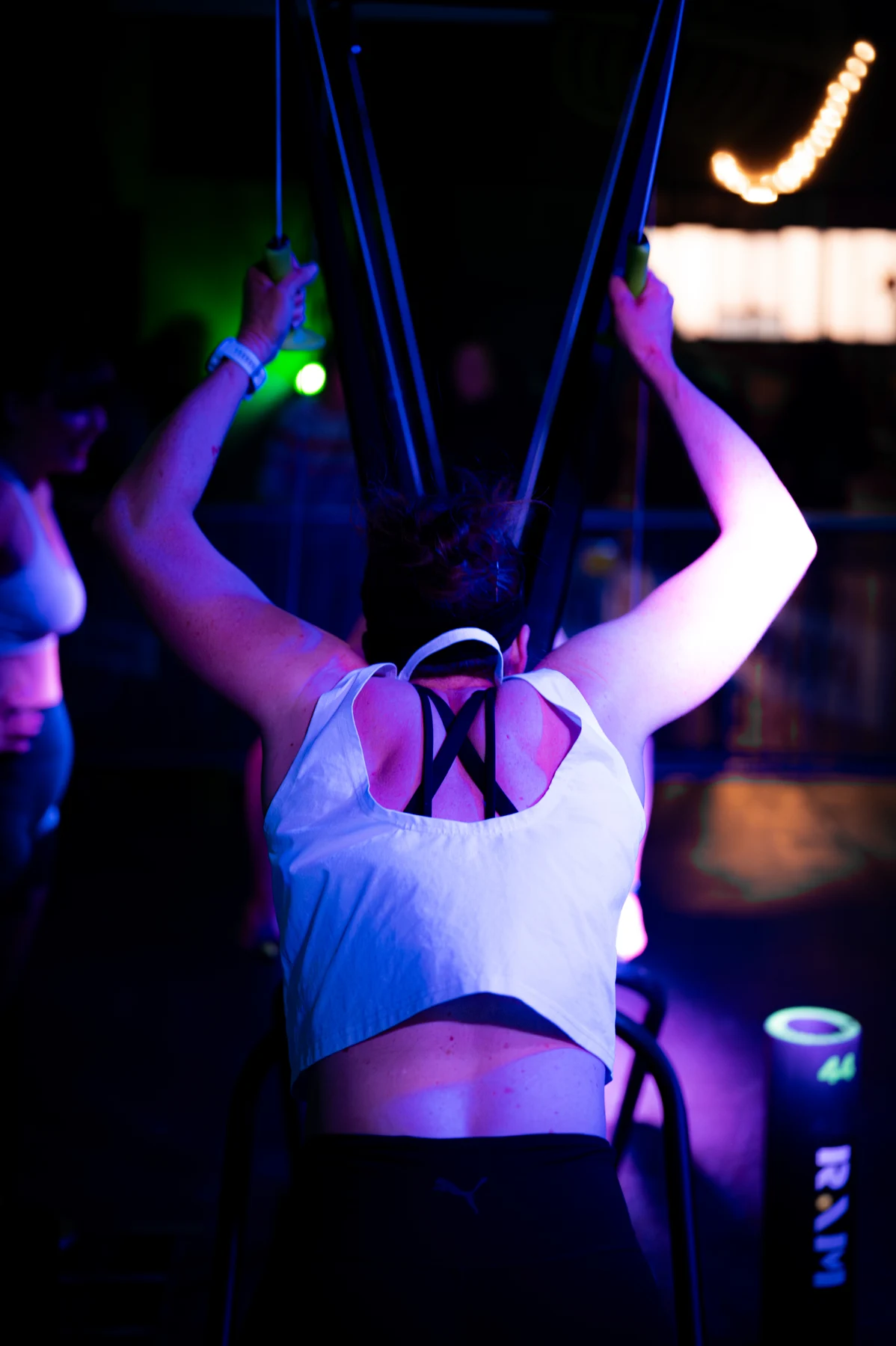 A participant taking on an indoor fitness challenge